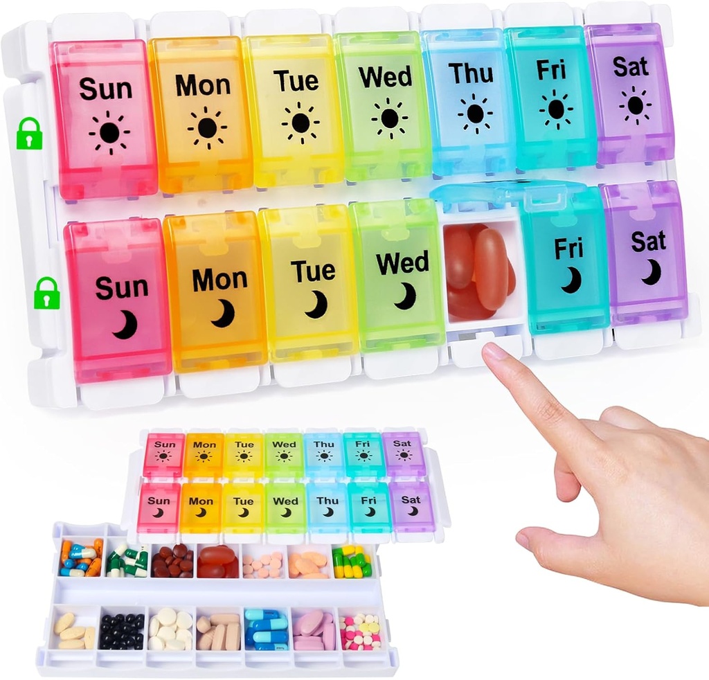 HRX Πακέτο Ιατρική Χάπια Κουτιά 7 ημερών AM/PM, Easy Fill & Open Medication Organizer Vitamin Υπενθύμιση Ημέρα και νύχτα