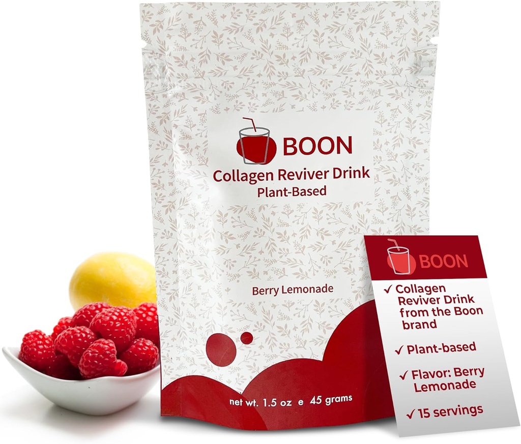 Boon Collagen Reviver Drink – Plant-Based Collagen ATM Supplement for Beautiful & Hairt Skin – Organik, Vegan Collagen Toz – Berry Lemonade Flavor, 15 Hizmet