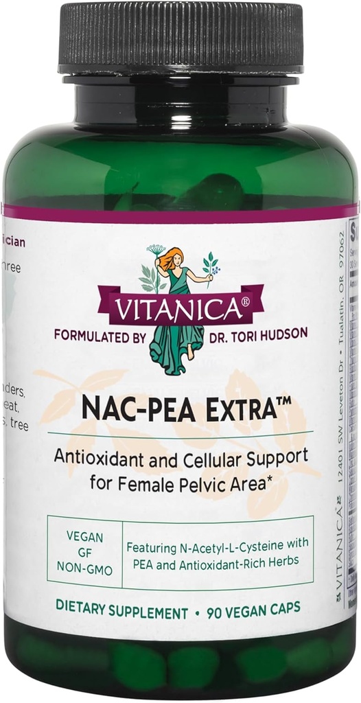 Vitanica NAC-Pea Extra - Pelvic Tisue & Antioxidant Support for Healthy Response to Joint Discomfort - Συμπλήρωμα με το εκχύλισμα Pine Bark, Curcumin Phytosome & NAC - Lady - 90 Vegan Caps