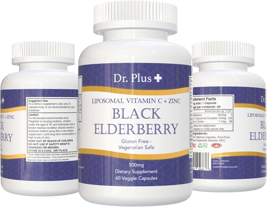 Liposomal Immune Boost Black Elderberry - Vitamin C - Zinc Gluten Free Vegetarian Safe Dietary Supplement 60 Veggie Capsules