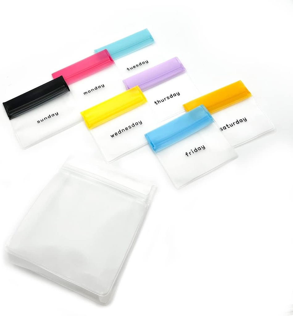 EZY DOSE Reusable 7Day Pill Pouch Set, Dayanıklı Multi-Purpose Travel-Sized Baggies, Haftanın Günlerini Kolay Tanımlama, Silikon Depolama, Clear, BPA Free, TSA Onaylandı