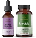 HERBAMAMA Nerve Support and Rhodiola Kit - Nerve Support Liquid Complex 2 fl oz & Rhodiola Rosea Capsules - Vegan, Non-GMO, Sugar & Alkol-Free, 2 Pack