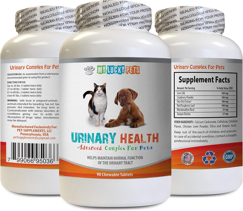 Kedi Urine - Evcil hayvanlar Urinary Health Complex - Köpekler ve Kediler için - Gelişmiş Bladder Desteği - Cats için Cranberry - 1 Şişe (90 Tedavi)