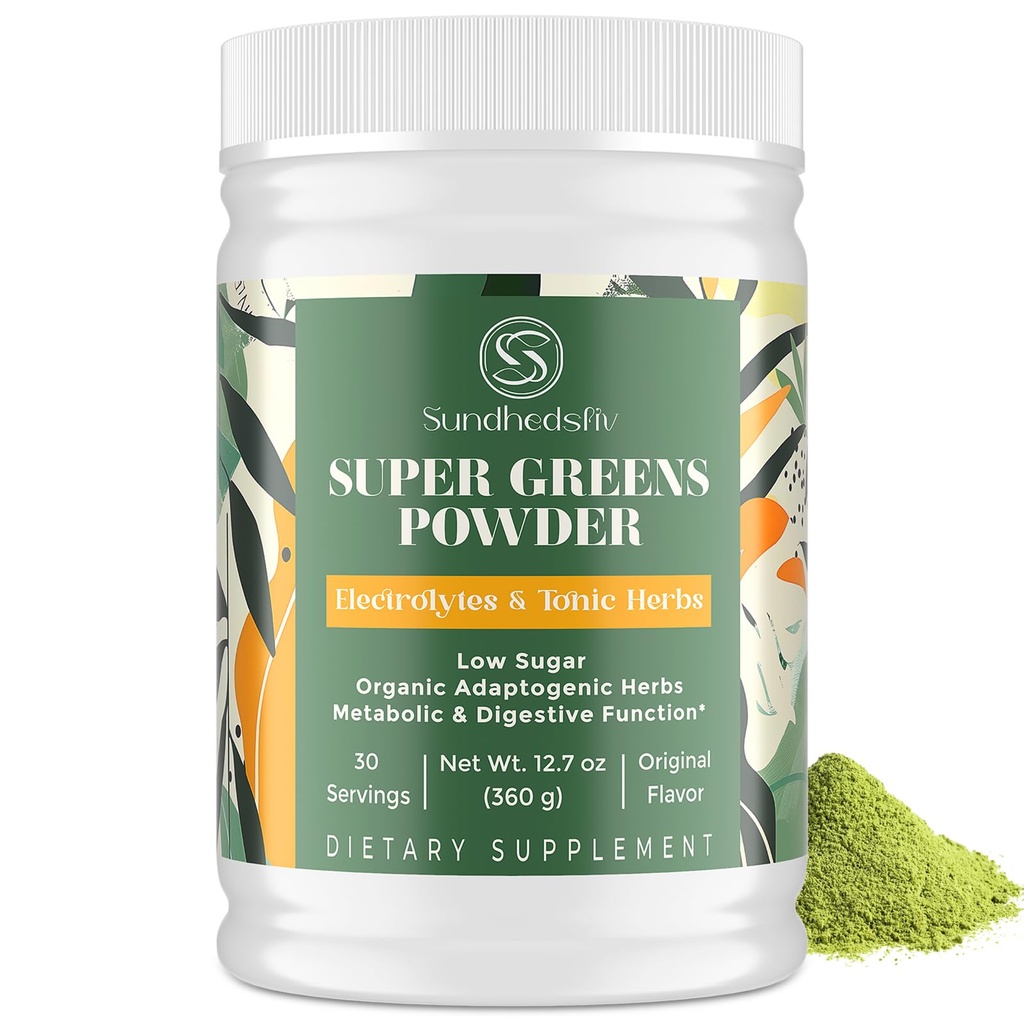 Electrolytes Powder Plus Super Greens & Tonic Herbs - Low Sugar Electrolyte Drink Mix for Hydration, Energy, Gut & Immune - with Shilajit, Chlorella, Organic Greens, Adaptogens -Unflavored-30 Servings