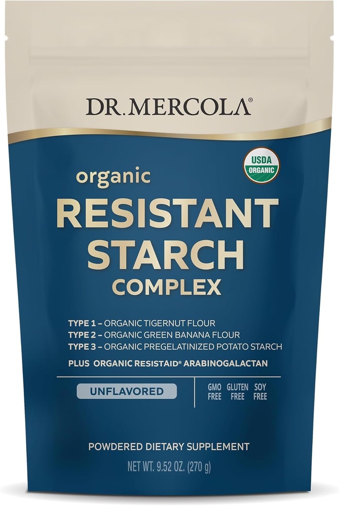Dr. Mercola Organik Dayanıklı Yıldız Kompleksi - Gut & Immune Health - Organik Yeşil Banana, Tigernut Flour & Potato Starch - Gluten-Free & Soy-Free - Unflavored - 9.52 oz (30 hizmet)