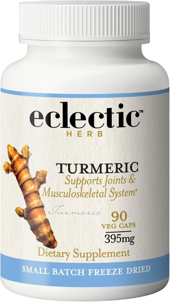 ECLECTIC INSTITUTE Raw Freeze-Dried Turmeric | US Grown | Vegetarian, Non-GMO, Gluten Free | 90 CT (395 mg)