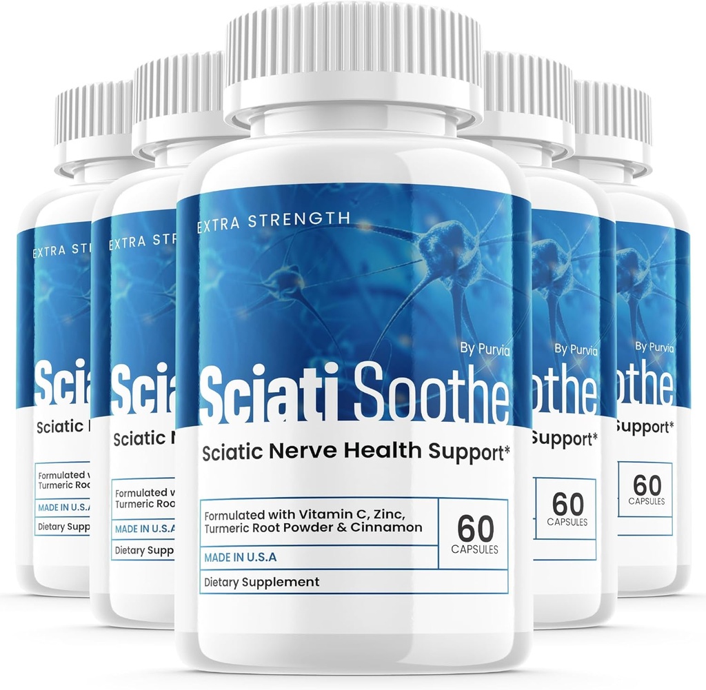 (5 Pack) Sciatisoothe Supplement for Sciatia, Sciati Soothe Nerve Health, Sciatisoothe Capsules Vitamins, Sciatisoothe Advanced General Wellness Support maximum Strength Formula USA (300 Capsules)
