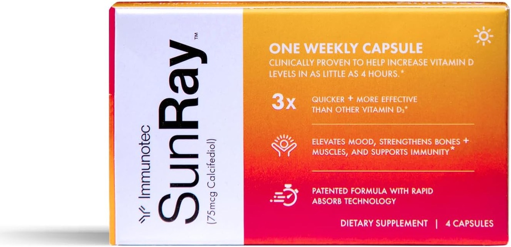 Ανοσοενεργό Sunray – Calcifediol 75 mcg – Προηγμένη μορφή βιταμίνης D – Μία φορά την εβδομάδα Δόση – Ανώτερη απορρόφηση - Γρήγορη δράση