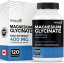 RENEW ACTIVES Magnezyum Glycinate 400MG per 2 Capsules Pure Magnezyum Bisglycinate for Full Body Relaxation, Sleep, Muscles, Bones & Energy - Electrolyte Balance - Kanada'da Yap -120 Capsules