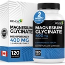 RENEW ACTIVES Magnezyum Glycinate 400MG per 2 Capsules Pure Magnezyum Bisglycinate for Full Body Relaxation, Sleep, Muscles, Bones & Energy - Electrolyte Balance - Kanada'da Yap -120 Capsules