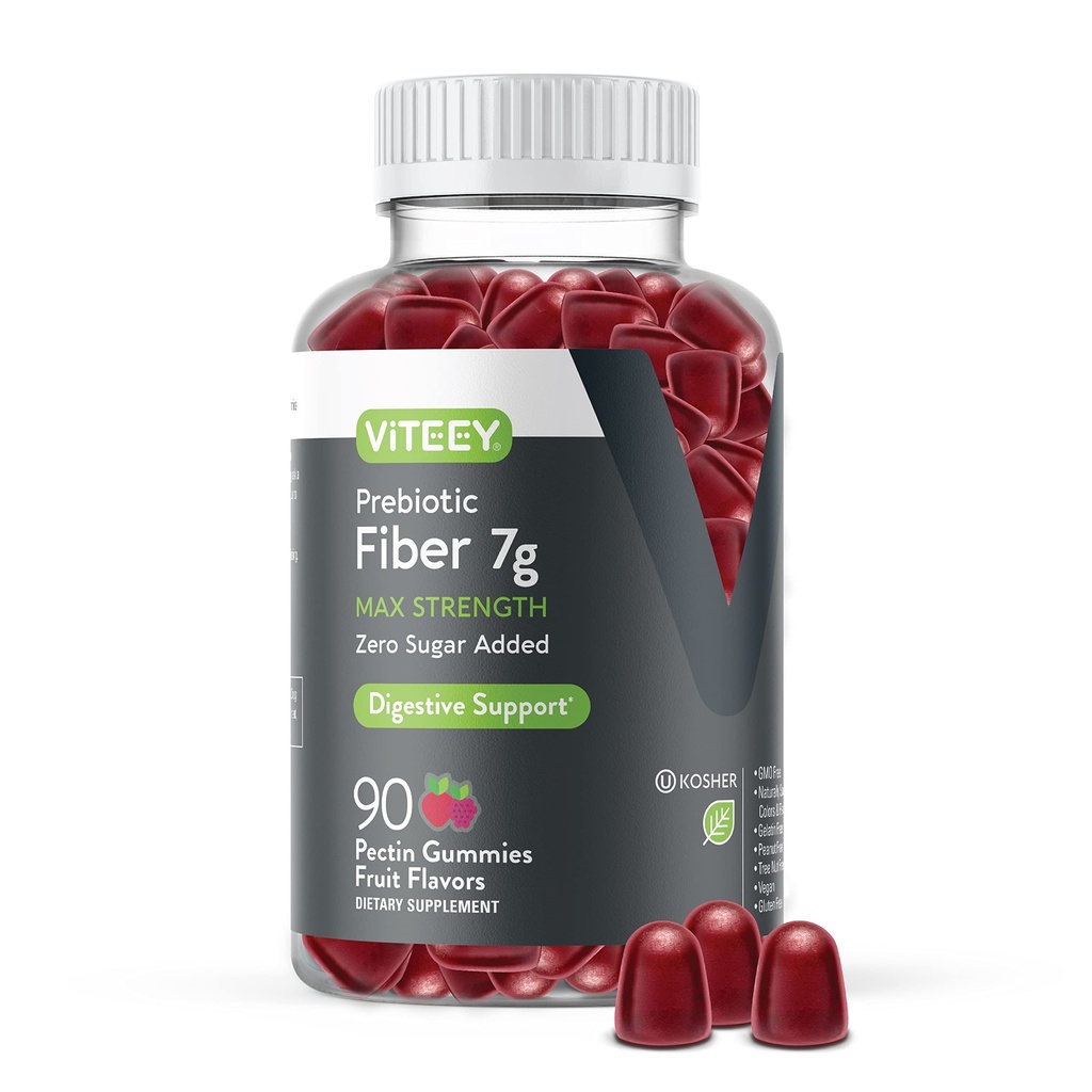 Yetişkinler için Viteey Prebiyotik Fiber Gummies, 7g - Gut Health & Digestive ► Fiber Supplement Gummies - Zero Sugar eklendi, Vegan, Gluten-Free - 90 Count Count