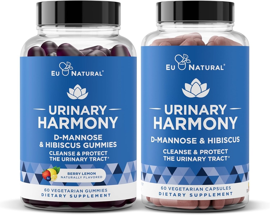 Κάψουλες Αρμονίας Ούρων και Gummies Bundle - Ουρολογική Φυλλαδική Υγεία για τις γυναίκες – D-Mannose & Hibiscus Cleanse, Flush & Protect The Urinary System