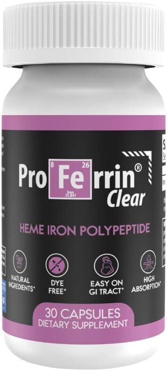 Proferrin Clear 30ct | US Made heme Iron for high Abpole, Easy on GI Tract | Natural, NSF Sertifikalı, Boya Ücretsiz