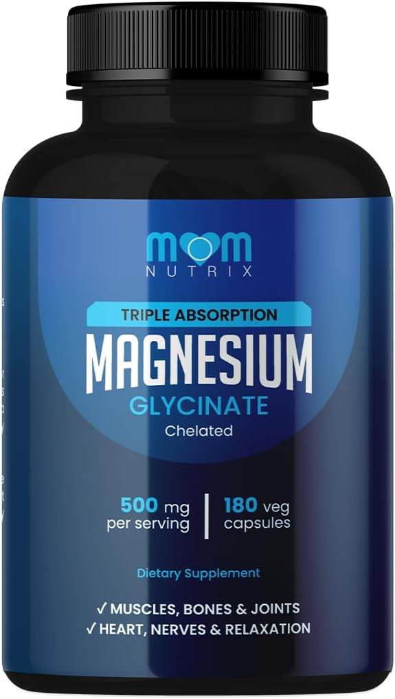 Magnezyum Glycinate - 500 mg Chelated Triple Abvitamin Magnezyum - Kalp, Bones, Joints Support - Calm & Relax- 180 Capsules