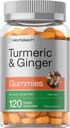 Horbäach Turmeric ve Ginger Gummies | 120 Kont | Peach Flavor | Vegan Non-GMO & Gluten Free Supplement Supplement Supplement