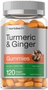 Horbäach Turmeric ve Ginger Gummies | 120 Kont | Peach Flavor | Vegan Non-GMO & Gluten Free Supplement Supplement Supplement