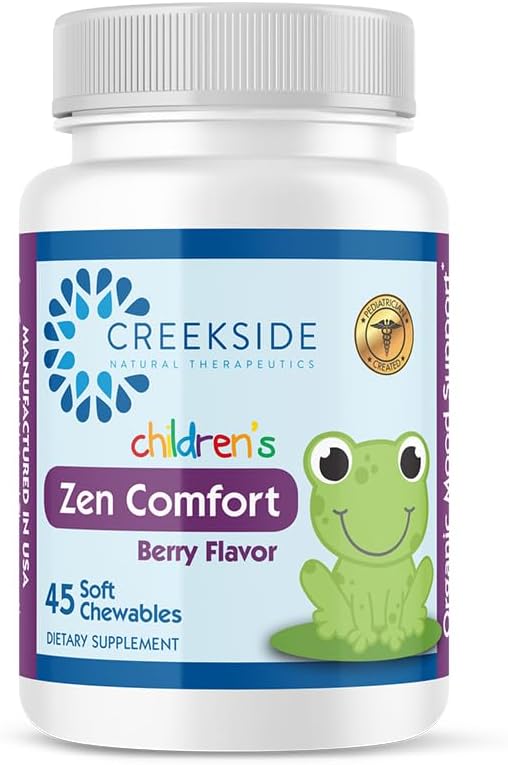 Çocuklar için Zen Comfort, Organik Rahatlama Desteği 5HTP, L-Theanine, Passionflower, çinko, Pediatrik Formulaat, Zero Sugar, Vegan, Berry Flavor, 45 Soft Chewables