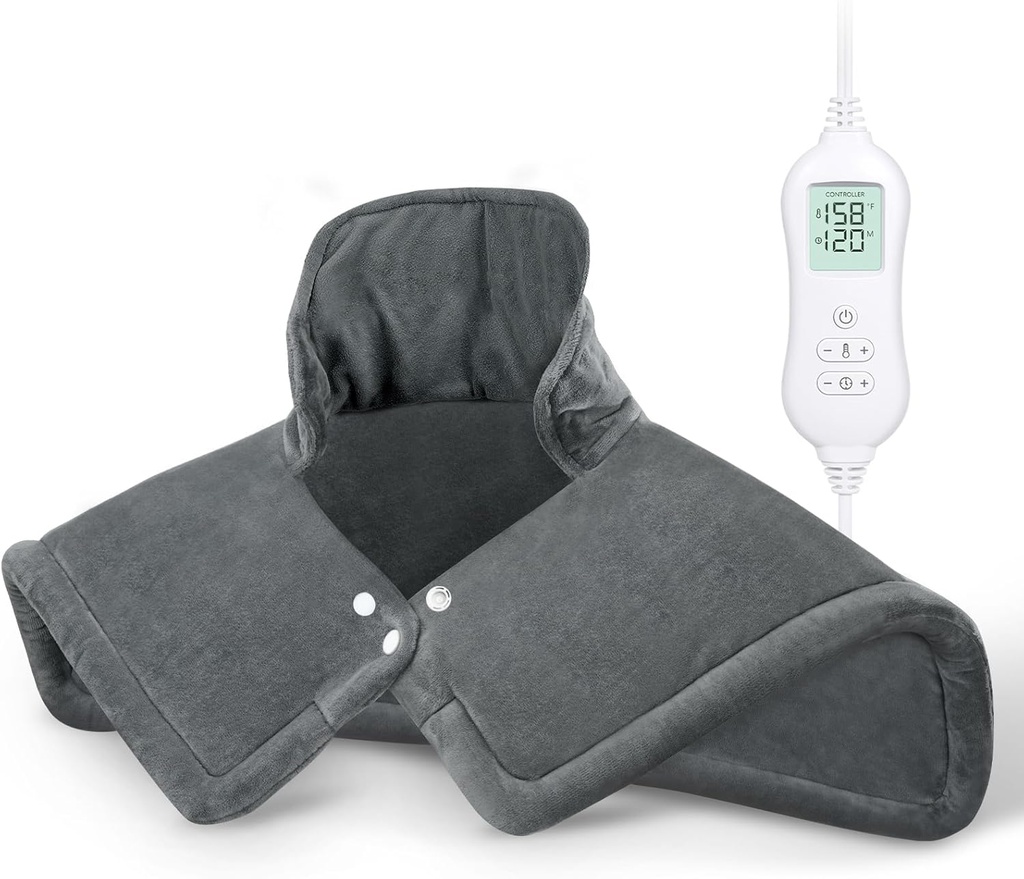 NOWWISH θερμαντική πλάκα για λαιμό και ώμους Pain Relief, 2lb Βαρυμένο ηλεκτρικό πάνελ με 10 επίπεδα θερμότητας και αυτόματο κλείσιμο, Μεγάλη θερμαινόμενη συσκευασία, δώρα γενεθλίων για γυναίκες άνδρες, 17"x23", γκρι