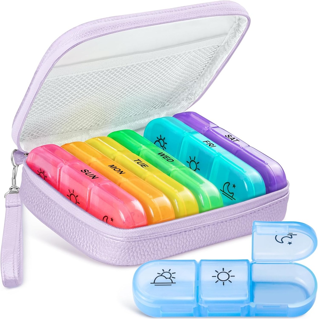 Tatlı Pill Organizer 3 Zaman Bir Gün, Büyük Günlük Pill Kadınlar İçin Vaka, Portatif Pill Box 7 Günü, Vitaminler, İlaçlar, Fish Oils, Supplements (Purple)