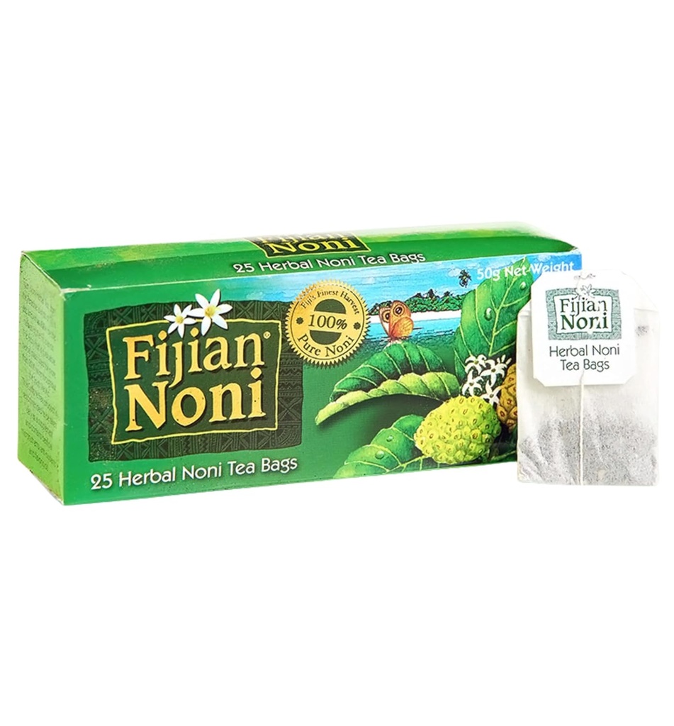 Fijian Noni - Organik Noni Herbal Çay - 25 Çay Çantası (50g) Saf Ceylon Yeşil Çay, Noni Meyvesi ile Yapılan...