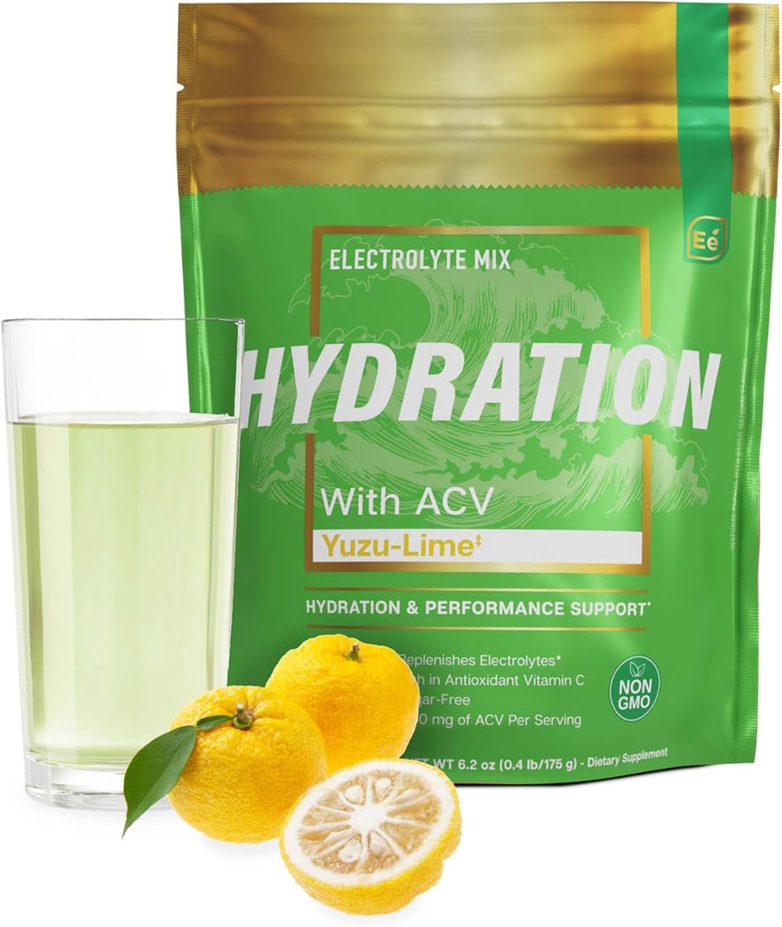 Temel Elements Hydration Packets - Yuzu Lime Pack - Sugar Free Electrolytes Toz Packets - 25 Stick Packs of Electrolytes Toz No Sugar - Hydration Drink - ACV & Vitamin C
