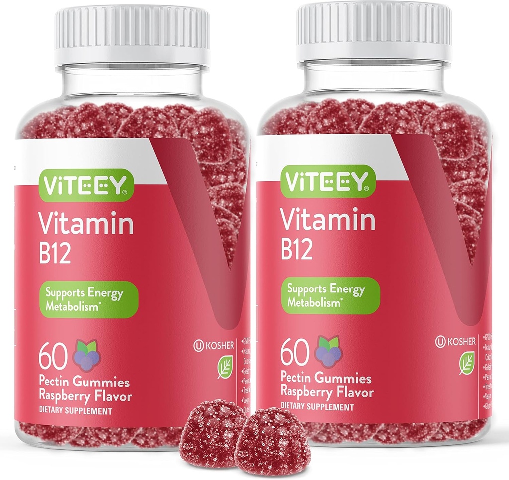 VITEEY Vitamin B12 Gummies - Bilişsel Destek ve Enerji Gummies - Vegan, Gelatin Free, Gluten Free - 60 Count Count