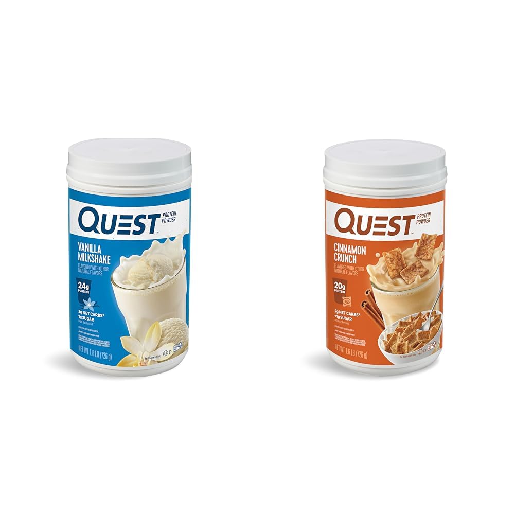 Quest Nutrition Vanilla Milkshake protein Toz, 24g of Protein, 1g of Sugar, 1.6 Pound, 23 Hizmet & Cinnamon Crunch Protein Toz, 20g Protein, 2g Net Carb, 1g Sugar, Low Carb