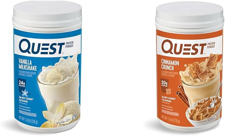 Quest Nutrition Vanilla Milkshake protein Toz, 24g of Protein, 1g of Sugar, 1.6 Pound, 23 Hizmet & Cinnamon Crunch Protein Toz, 20g Protein, 2g Net Carb, 1g Sugar, Low Carb