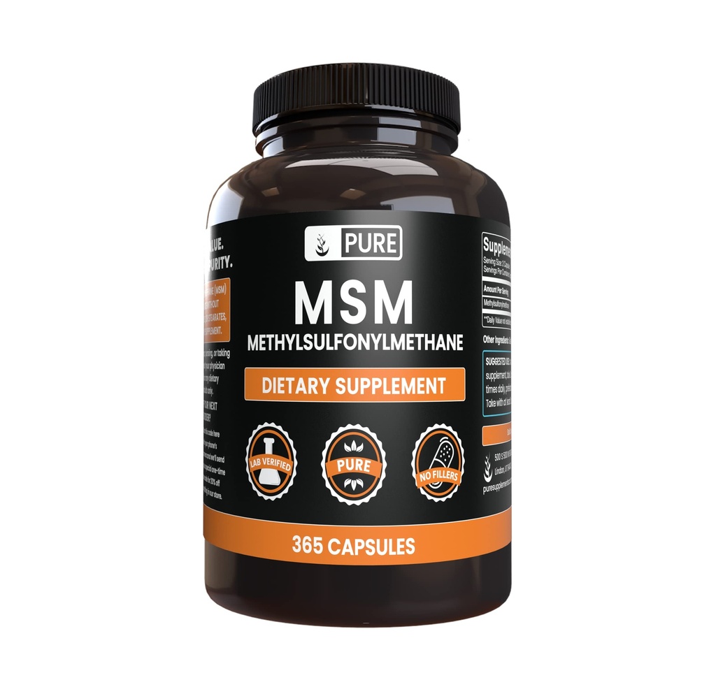 PURE ORIGINAL INGREDIENTS MSM (365 Capsules) Magnezyum Or Rice Fillers, Always Pure, Lab TY