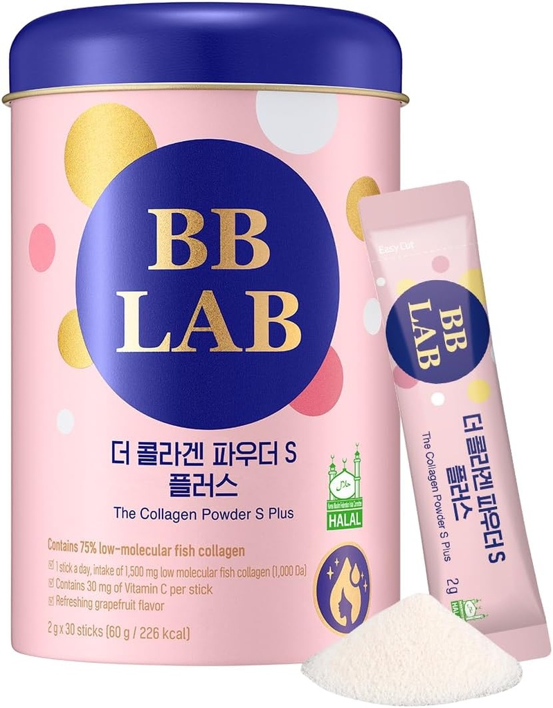 BB LAB Collagen Powder S Plus Halal, χαμηλή μοριακή κορεατική Collagen Powder Stick συμπλήρωμα, Marine, Fish Collagen Peptides, Βιταμίνη C, Γλυκίνη, γρήγορη απορρόφηση, Grapefruit Flavor