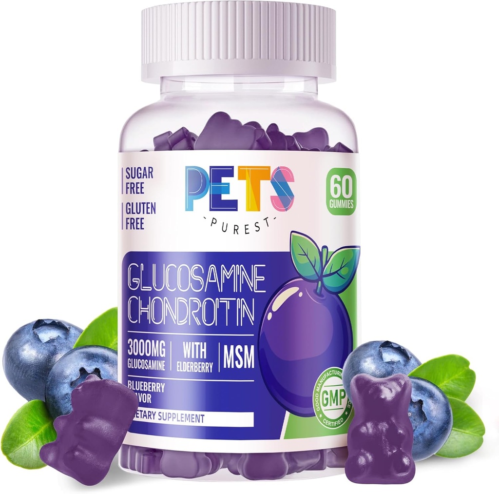 MSM & Elder Ekstra Güçleri ile Evcil hayvanlar Purest Glucosamine Chondroitin Gummies - Ortak Destek, Antioksi Immune Support Supplement for Yetişkinler, Men & Women.60 Blueberry Gummies