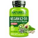 NATURELO Βιταμίνη D3 K2 - Vegan με βάση το φυτό D3 από τη Lichen - Φυσικό συμπλήρωμα για το ανοσοποιητικό σύστημα, την υποστήριξη των οστών, την υγεία της καρδιάς - ολόκληρα τρόφιμα - μη ΓΤΟ - Χωρίς γλουτένη, 60 κάψουλες