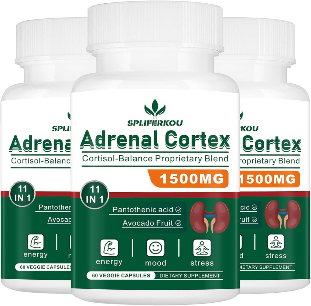 11-in-1 Adrenal Support Supplement,Cortisol Supplement with Pantothenic Acid and Ashwagandha - Sağlıklı Adrenal Fonksiyonlar,Energy and Relaxation - 180 Capsules