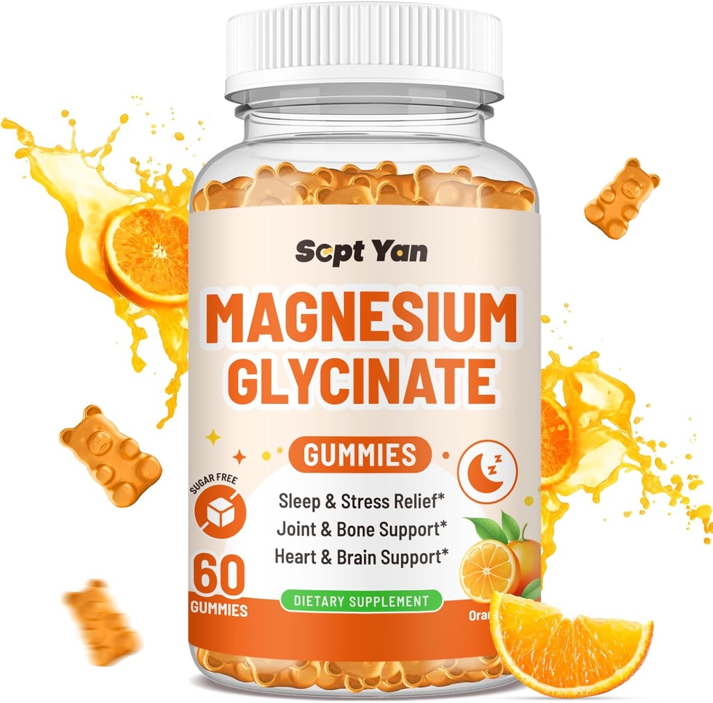 Magnezyum Gummies for Yetişkinler - Magnezyum B6, L-theanine, Vitamin D, CoQ10 - Magnezyum Comlex Gummies for Mood, Bone & Muscle, Sugar Free Orange Flavor 60 ct