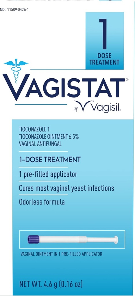 Vagisil Vagistat 1 Day Single-Dose Yeast Enfeksiyon Tedavisi Kadınlar için, Antifungal Ointment Relieve Dış Itching ve Irritation, 1 Pre-Filled No Touch Vaginal Applicator (Pazar 1)