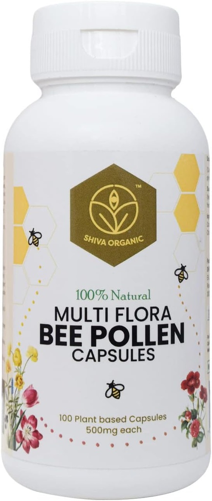 Multi Flora Bee Pollen (500 mg) -% 100 Pure Natural, Plant-Based Protein, Immunity & Energy Branson, Vitaminlerde Yüksek - 100 Capsules