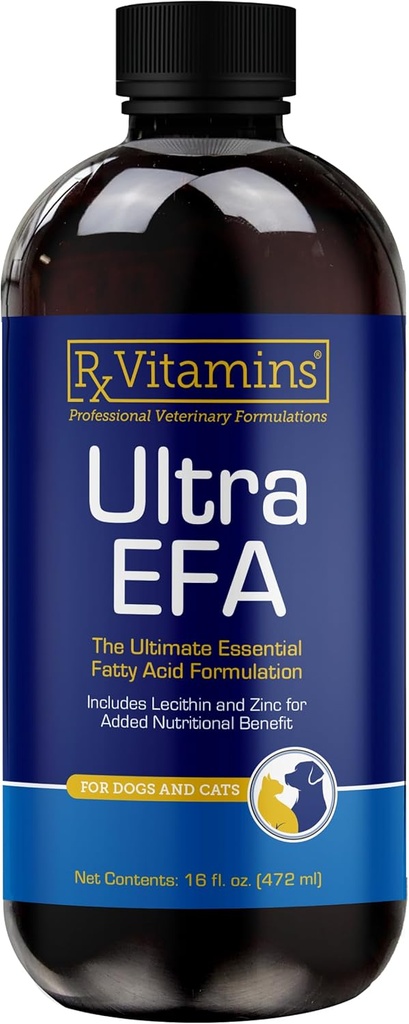 Rx Vitaminleri Köpek ve Kediler için Ultra EFA Omega 3 Balık Yağı - Kalp, Beyin ve Ortak Sağlık E, Biotin ve Çinko - Itch Relief & Dog Shedding için Sıvı Balık Yağı - 16 ozz