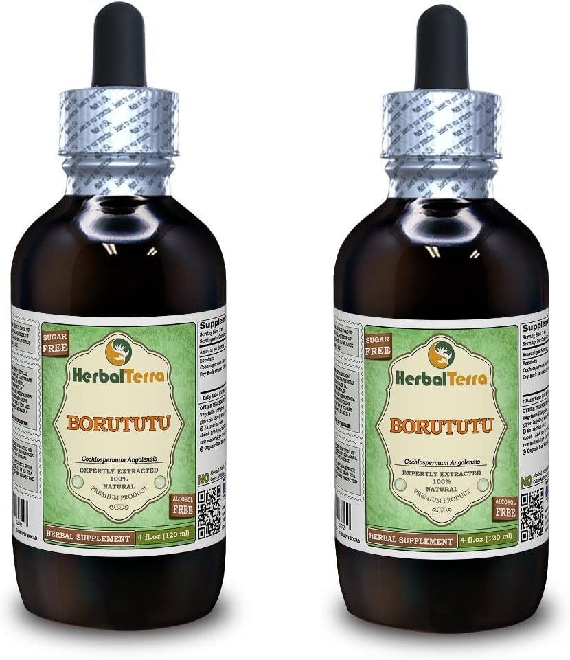 Borututu (Cochlospermum angolensis) Glycerite, kıl Kök Alkol Özgür Sıvı Ekstraksiyon (Brand Name: HerbalTerra, Proudly Made in USA) 2x4 fl.oz (2x120 ml)