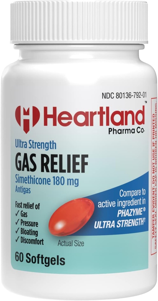 Simethicone 180 mg | Ultra Strength Gas Relief | Bloating Relief | Abdominal Discomfort için Softgels | 60 Kont