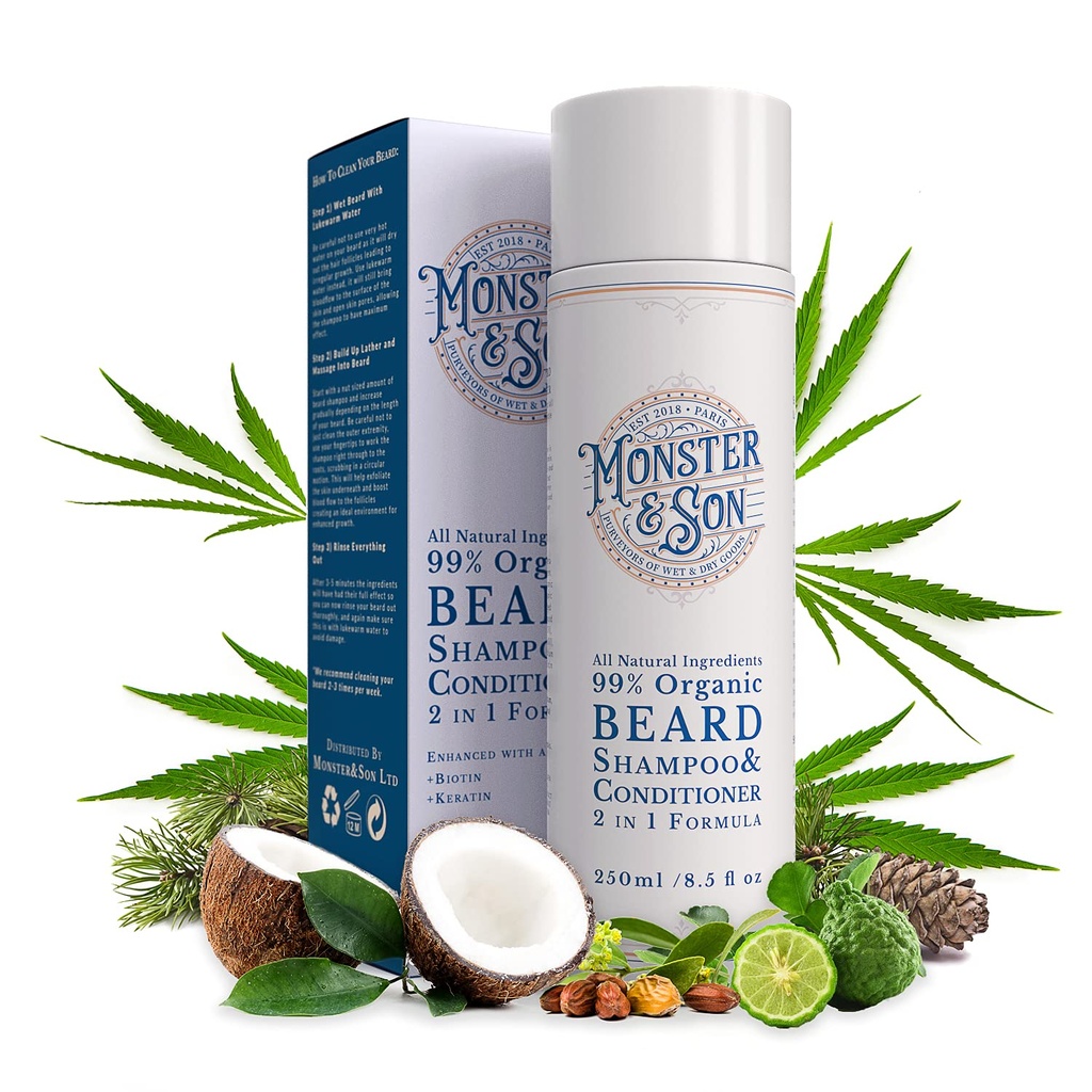 Monster & Son Organik Ayıd Shampoo & Situationer 2 in 1 - Erkekler için şartlı yıkamak - Hassas Cilt - Hipoallerjen, Paraben & Sulphate Free - Long Lasting 250 ml