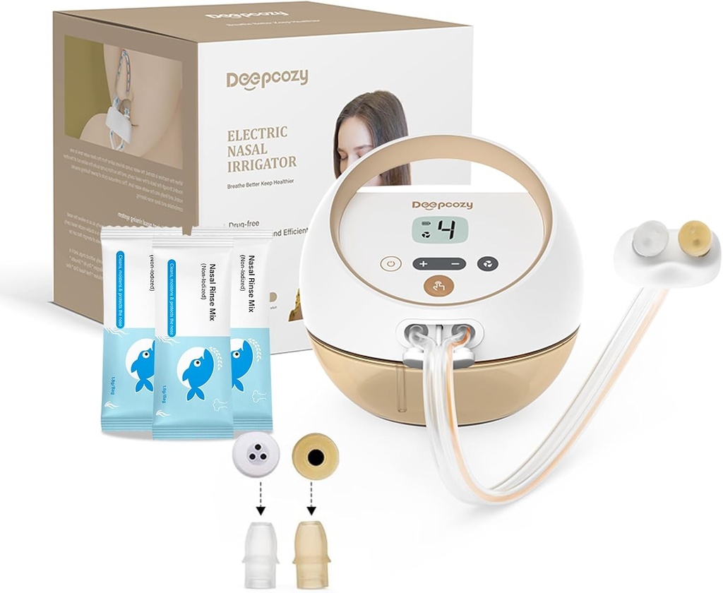 Elektrikli Nasal Irrigation System Sinus Rinse Machine with 30 Salt Packets, Nose Cleanus Adult, Nasal Flush System Congestion & Run Nose Relief, Nose Clean (Device Auto-Clean)