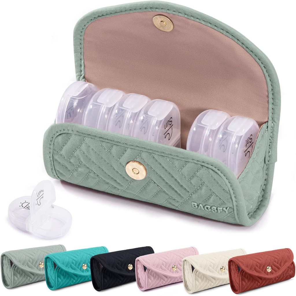BAGSFY Weekly Pill Organizer 2 Times a Day in a Cute Fabric Pill Case, Medicine Bag, AM PM Pill Box 7 Day, Portatif İlaç Piller Seyahat Davası, Vitaminler, Fish Oils, Supplements.