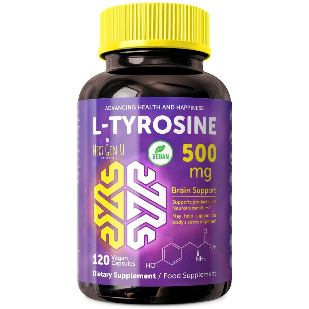 L Τυροζίνη - 500 mg, 120 κάψουλες Vegan - Health Food & Dietary Supplement - Υποστήριξη Mood για Ενήλικες, Γυναίκες & Άνδρες - Βοηθά Υποστήριξη Υγιείς λειτουργίες του εγκεφάλου - από NextGenU