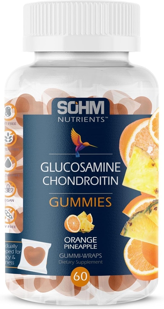 SOHM Glucosamine ve Chondrotin Gummies 60 Kont Bireysel olarak sarıldı, Ortak Sağlık ve Bones Health, Glucosamine Chondroitin Gummies for Mens and Women Vegetarian (Pineapple,Orange)