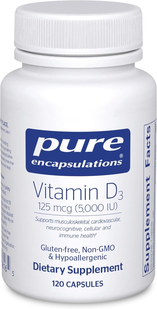 Pure Encapsulations D3 125 mcg (5,000 IU) - Kemik, Ortak, Kalp, Kolon ve Immune Health* - Vitamin D - 120 Capsules