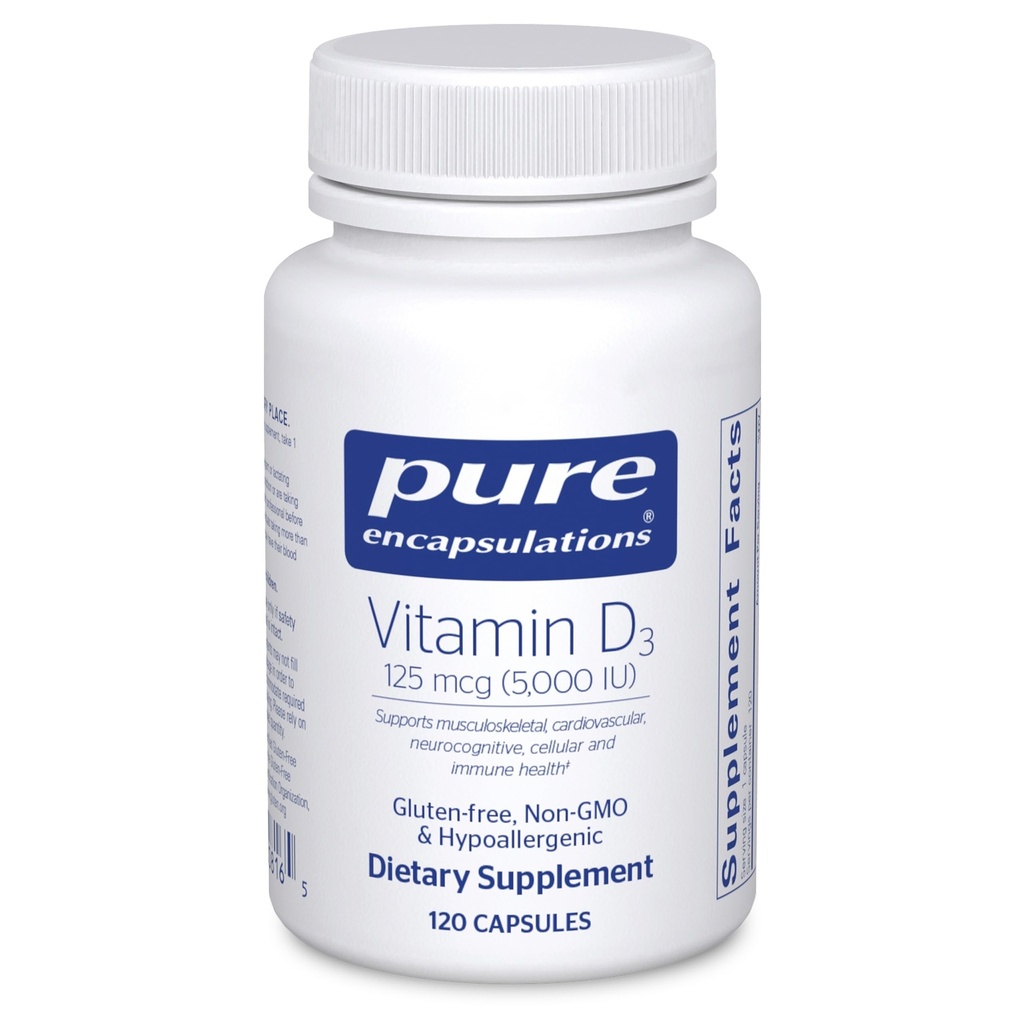Pure Encapsulations D3 125 mcg (5,000 IU) - Kemik, Ortak, Kalp, Kolon ve Immune Health* - Vitamin D - 120 Capsules