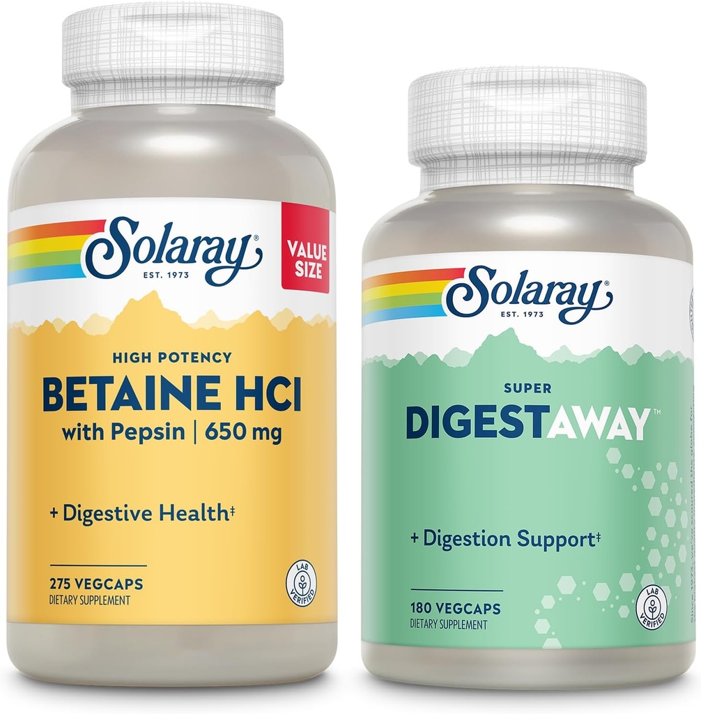 SOLARAY Betaine HCl ile Pepsin ve Super Digestaway - Digestive Health Sche