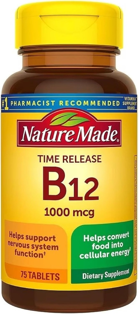 Nature Made Vitamin B12 1000 mcg, Συμπλήρωμα διατροφής για την υποστήριξη του μεταβολισμού της ενέργειας, Χρονική απελευθέρωση, 75 δισκία, ..