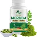 MOGO Moringa Capsules -180 Ct| Boost Energy, Immune, Gut, Ortak Destek | Pure Organic Moringa Toz Organik Capsules ile Yap | ABD'de Yapılacak | Antioksis Zengin Tamam Yeşil Superfood Supplement