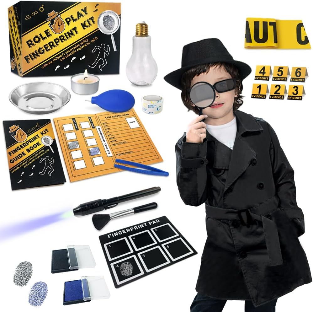 Κιτ κατασκόπων για τα παιδιά Ντετέκτιβ Outfit Δακτυλικά Παιχνίδια Δώρα για 5 6 7 8 9 10 11 ετών Αγόρια Έρευνα Παιχνίδι Roleόλων Φόρεμα μέχρι Κοστούμια Εκπαιδευτική Επιστήμη Μυστικός Πράκτορας Ταυτότητα Εκτύπωση